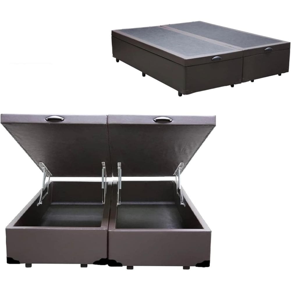 Cama Box Bau Bipartido Casal Marrom Sintetico Premium 47x138x188 - FA Elegante