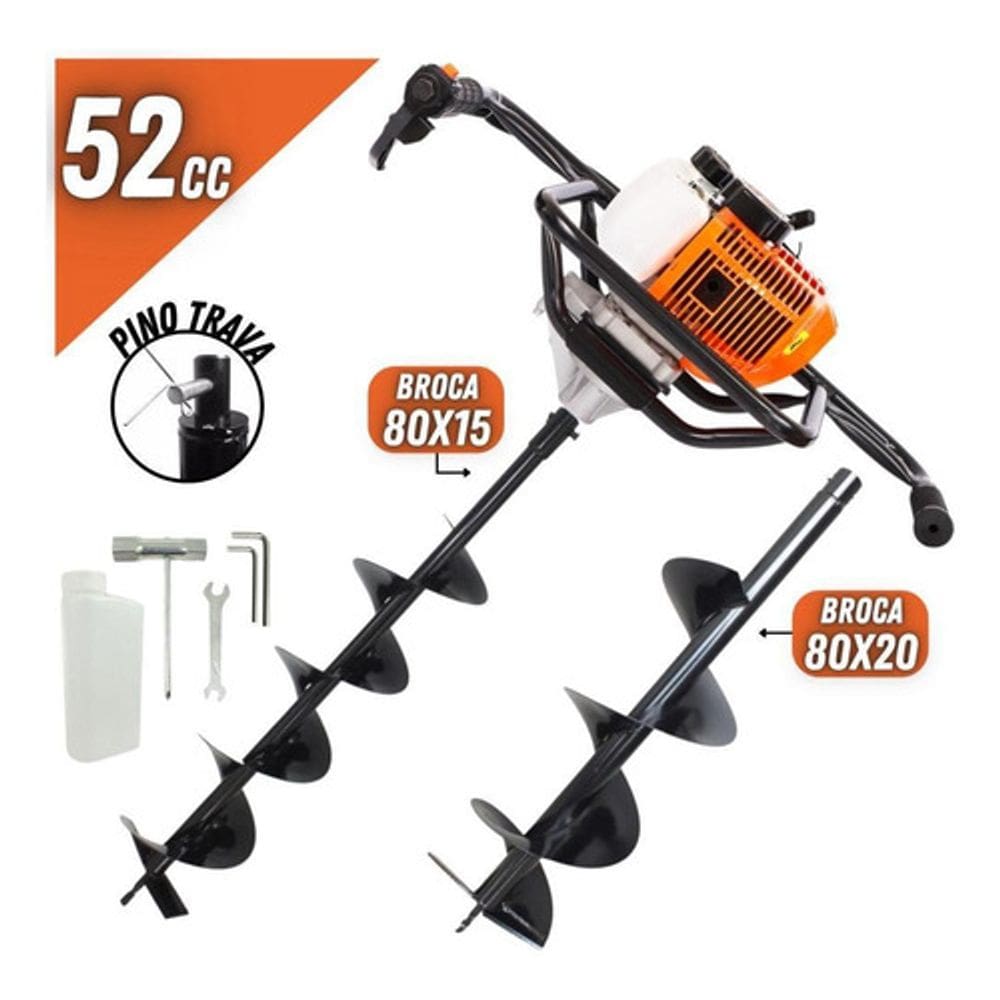 Perfurador De Solo Vulcan Trent VPS520S a Gasolina 52cc com 2 Brocas (80x15cm + 80x20cm)
