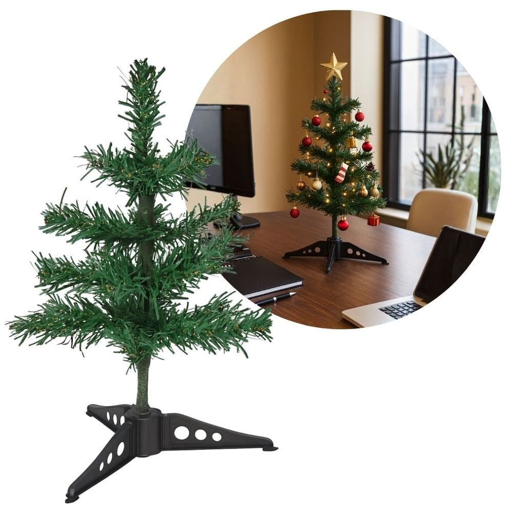 Mini Árvore de Natal Enfeite de Mesa 30cm 25 Galhos Base Tripé Tradicional