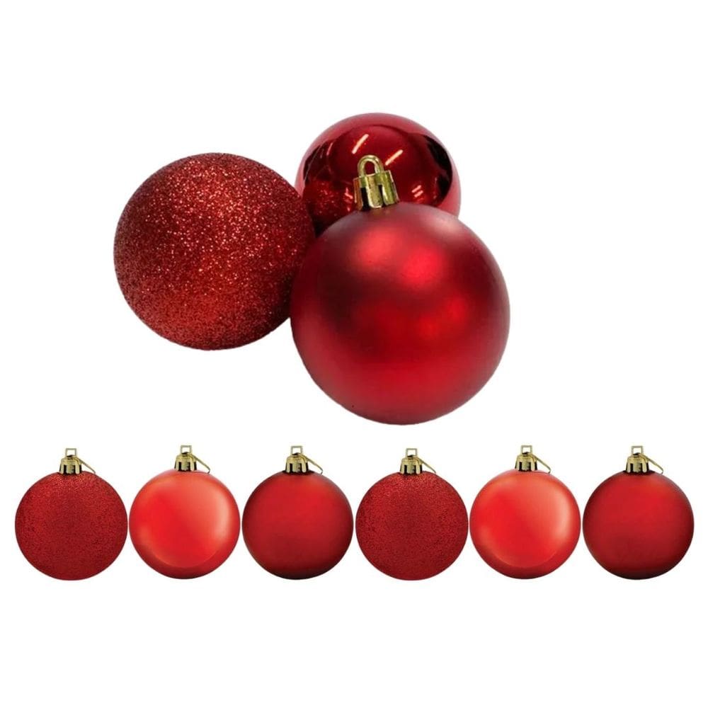 Conjunto 6 Bolas de Natal Vermelho Prime Tradicional Misto Glitter, Brilho e Fosca 6cm