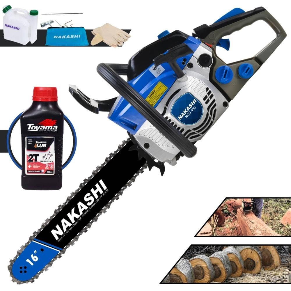 Motorsserra Nakashi NCS-400 À Gasolina 2T 40cc Alta Rotação Motosserra Profissional Com Carcaça de Alumínio, Sabre 16 Polegadas + ÓLEO TOYAMA 2T EXTRA