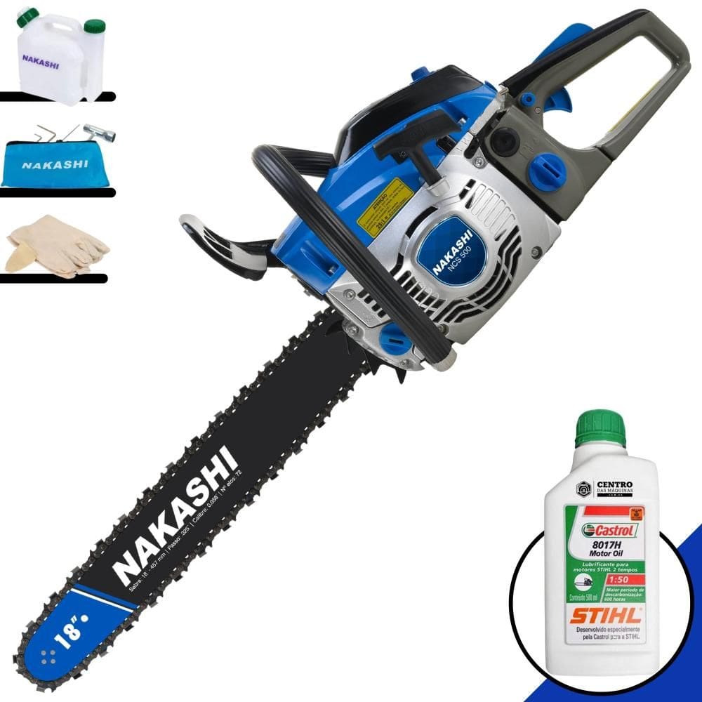 Motorsserra Nakashi NCS-500 À Gasolina 2T 49,3cc Alta Rotação Motosserra Profissional Com Carcaça de Magnésio, Sabre 18 Polegadas + ÓLEO STIHL EXTRA