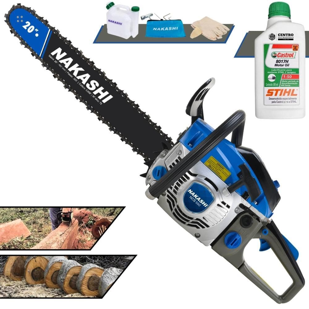 Motorsserra Nakashi NCS-550 À Gasolina 54,6cc Alta Rotação Motosserra Profissional Com Carcaça de Magnésio, Sabre 20 Polegadas + ÓLEO STIHL 2T EXTRA