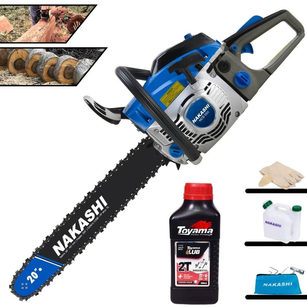 Motorsserra Motosserra Nakashi NCS550 À Gasolina Motor 2T 54,6cc Profissional Sabre 20 Polegadas Com Vela NGK e Carburador Walbro + EXTRA ÓLEO TOYAMA