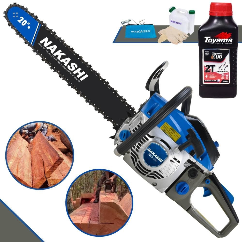 Motor Serra À Gasolina Nakashi NCS550 54,6cc Carburador Walbro e Vela NGK Profissional C/ Carcaça de Magnésio e Sabre 20 Polegadas + ÓLEO TOYAMA EXTRA