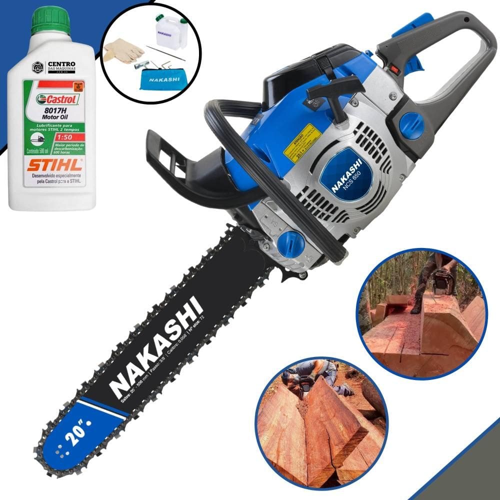 Motosserra Nakashi NCS-650 À Gasolina 65cc Alta Potência e Rotação Com Sabre 20’` Corrente 28 Dentes + 1 ÓLEO STIHL 2T EXTRA