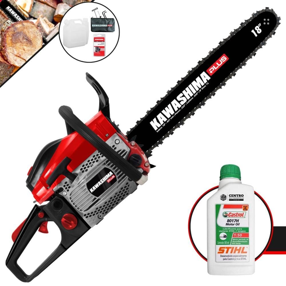 Motosserra Moto Serra Motor Serra Kawashima KCS-550P À Gasolina 2T 54,6cc Profissional Com Sabre 18’` Ideal Para Corte de Lenha + ÓLEO STIHL 8017 2T