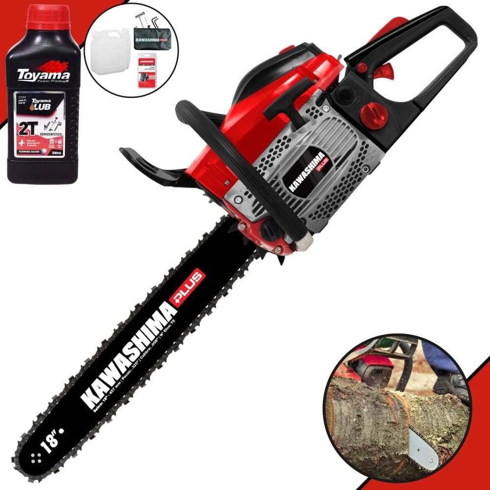 Motor Serra À Gasolina Kawashima KCS550P 54,6cc Alta Potência e Rotação Com Sabre 18’’ Carcaça de Magnésio e Sistema Antivibração + ÓLEO TOYAMA 2T