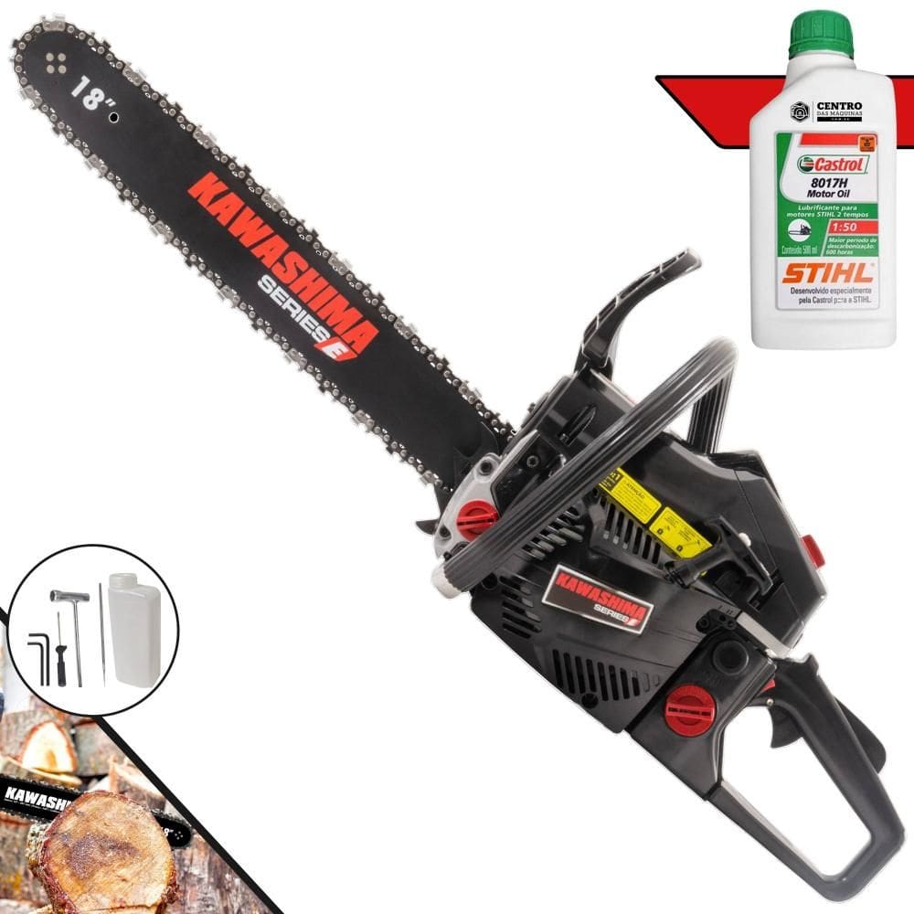 Motorsserra Kawashima KCS580E À Gasolina Motor 2T 54cc de Alta Potência, Rotação e Performance Com Sabre 18 Polegadas + ÓLEO STIHL 8017 EXTRA