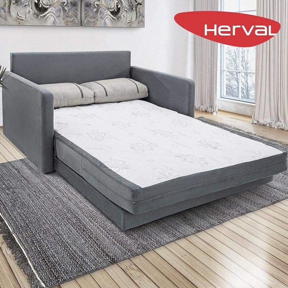 Sofá-Cama 3 Lugares Herval Space Suede Cinza, 176 cm