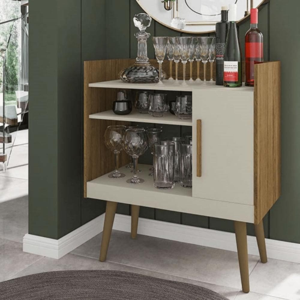 Aparador Cantinho do Café c/ Porta e Prateleira para Xícaras e Cafeteira Cinamomo/Off White