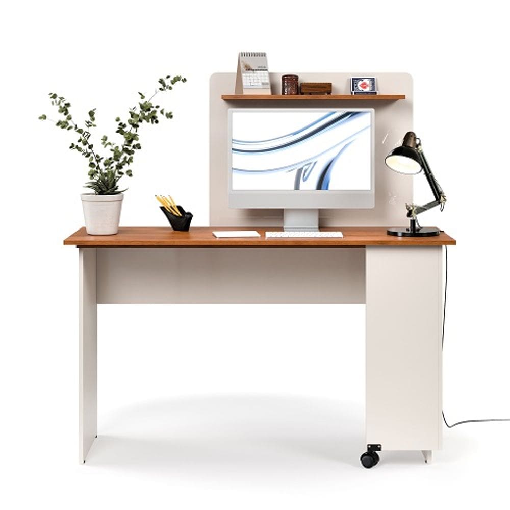 Escrivaninha em L Off White/Freijó – EJ Móveis