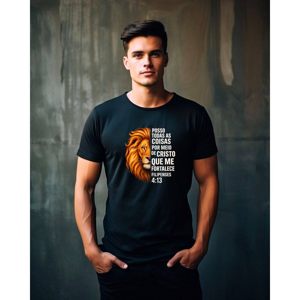 Camiseta Masculina Estampa Bíblica Versiculo Filipenses 4:13 100% Algodão: Super Lançamento 2025