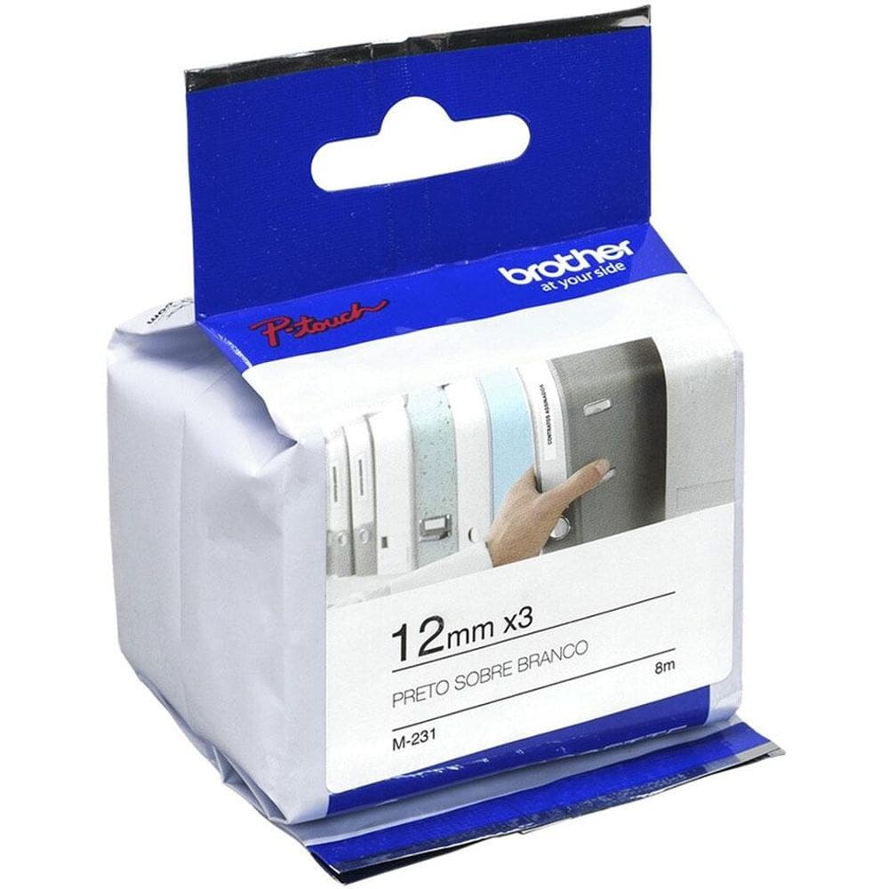 Fita para rotulador Branca escrita Preto c/3 fitas - Brother
