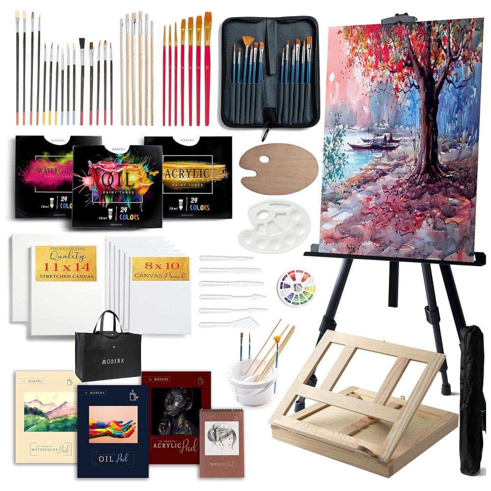 Deluxe Kit de Pintura Profissional com Telas e Bolsa de Transporte, 137 Peças, MODERA MOD 121PS, Marrom
