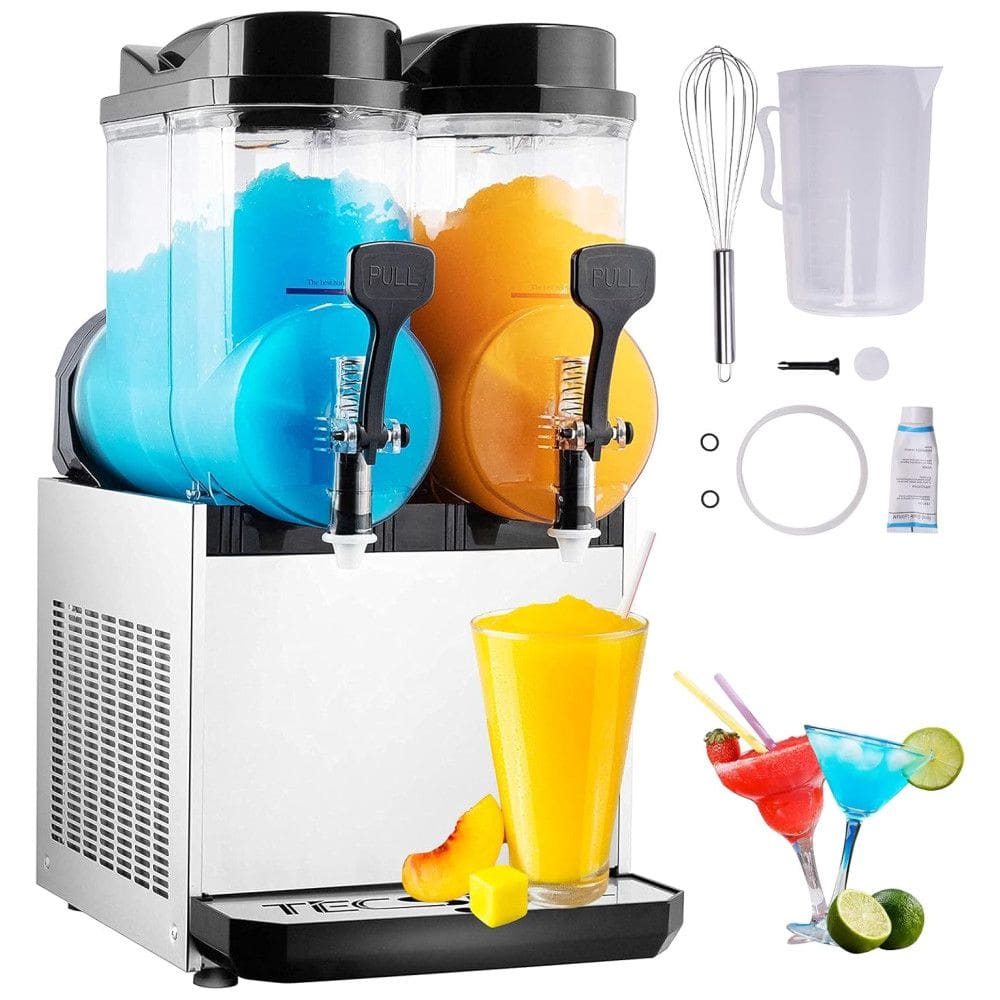 Máquina de Raspadinha TECSPACE 2 Tanques 30 Litros, Máquina de Slushie Comercial 1060W, Ideal para Margaritas, Coquetéis