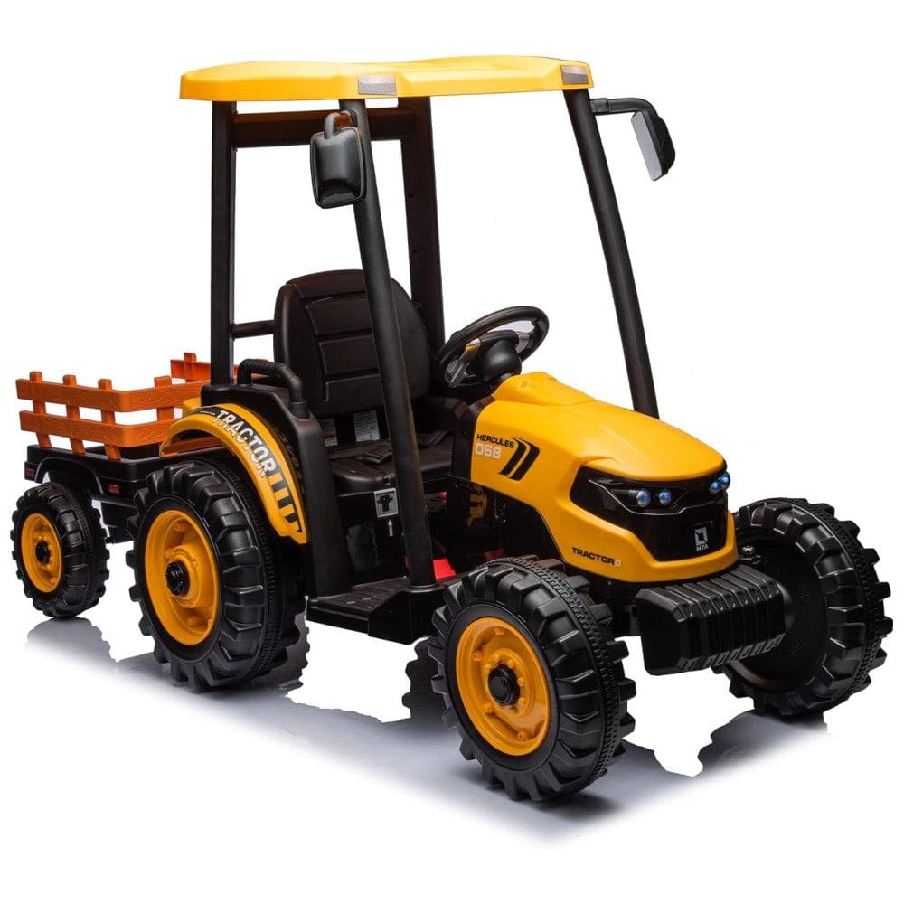 Trator Elétrico Infantil 1 Assento com Reboque, Carregador de Solo de 3 Marchas e Motores Duplos, 24V, Kidsera, Amarelo