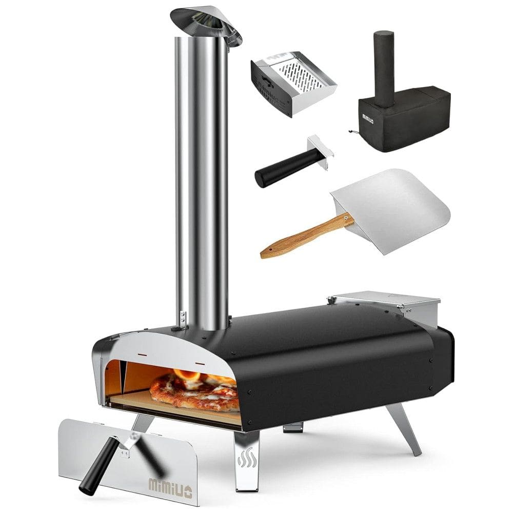 Forno de Pizza a Carvão Portátil com Pedra de Pizza, Mimiuo, Preto