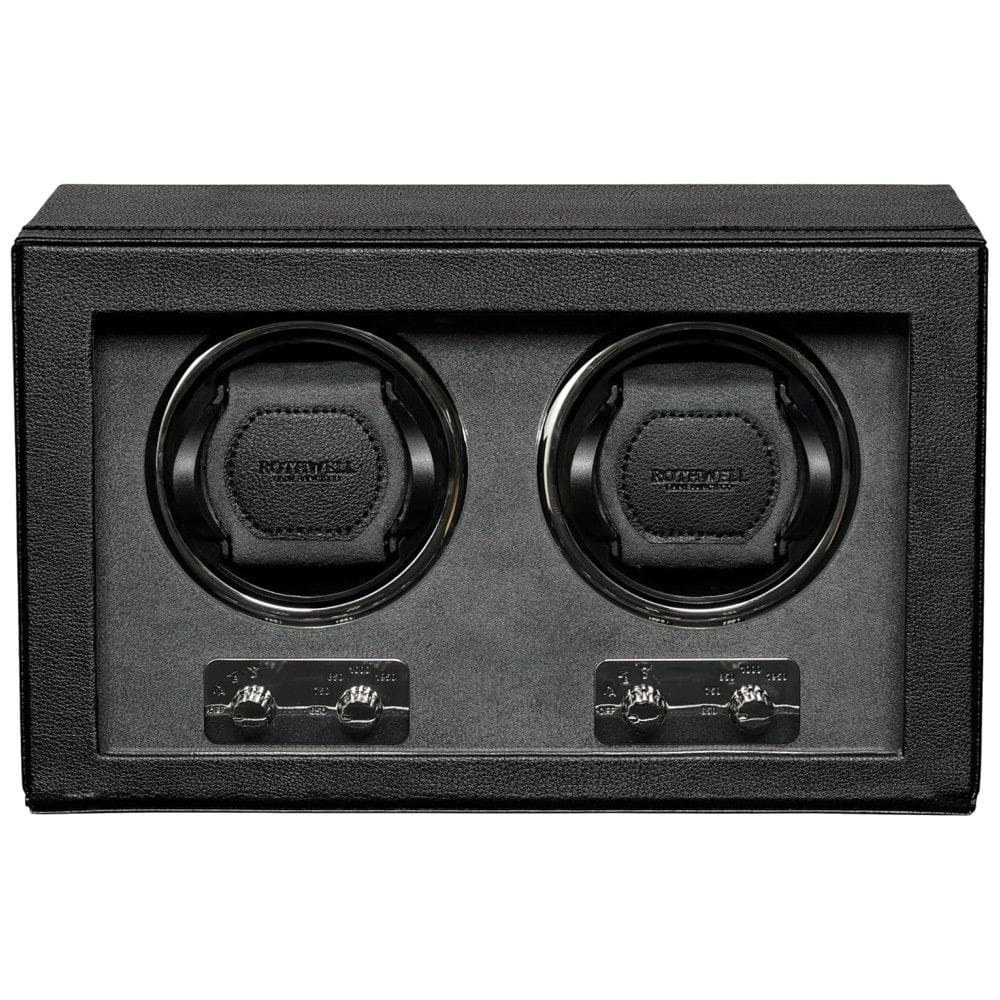 Caixa, Estojo de Couro Rotativo Automático para Relógios, 2 Lugares, ROTHWEL, Preto e Cinza