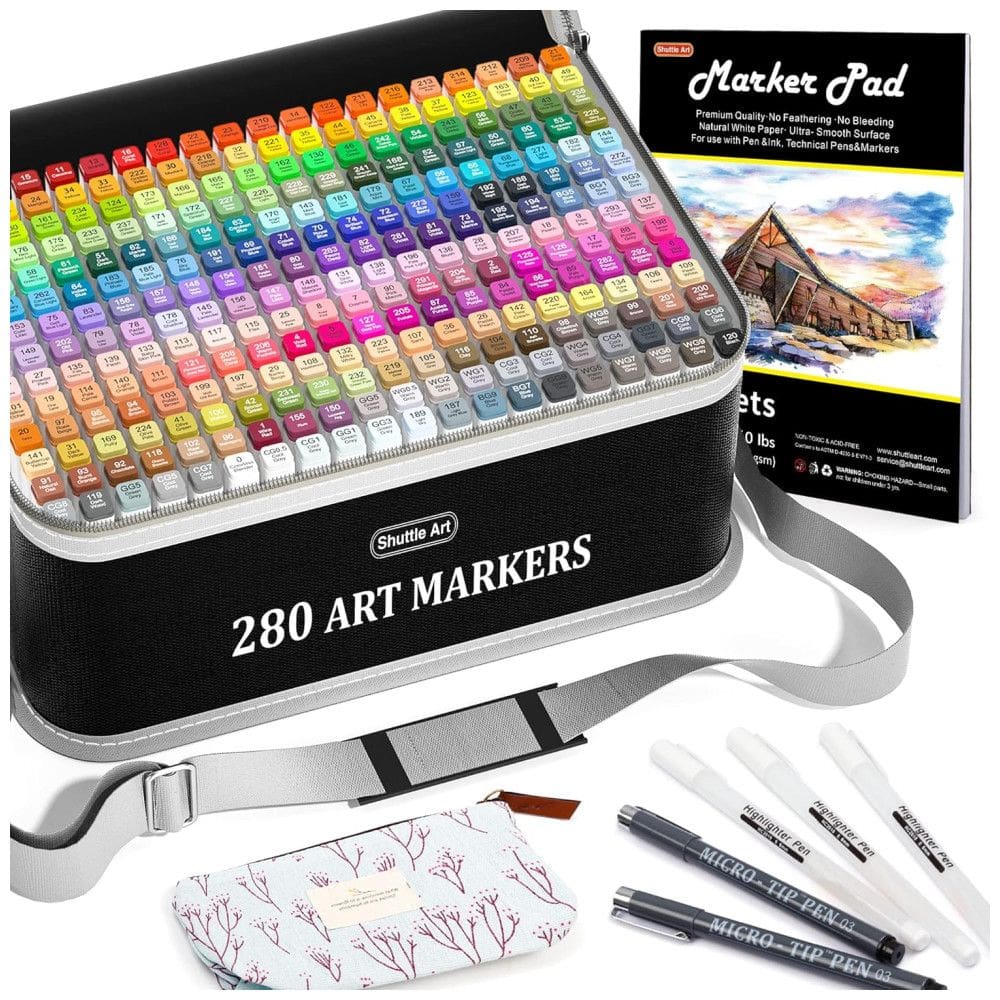 Shuttle Art Kit de Canetas Profissionais com Pontas Duplas e Bolsa para Transporte, 280 Peças, Shuttle Art