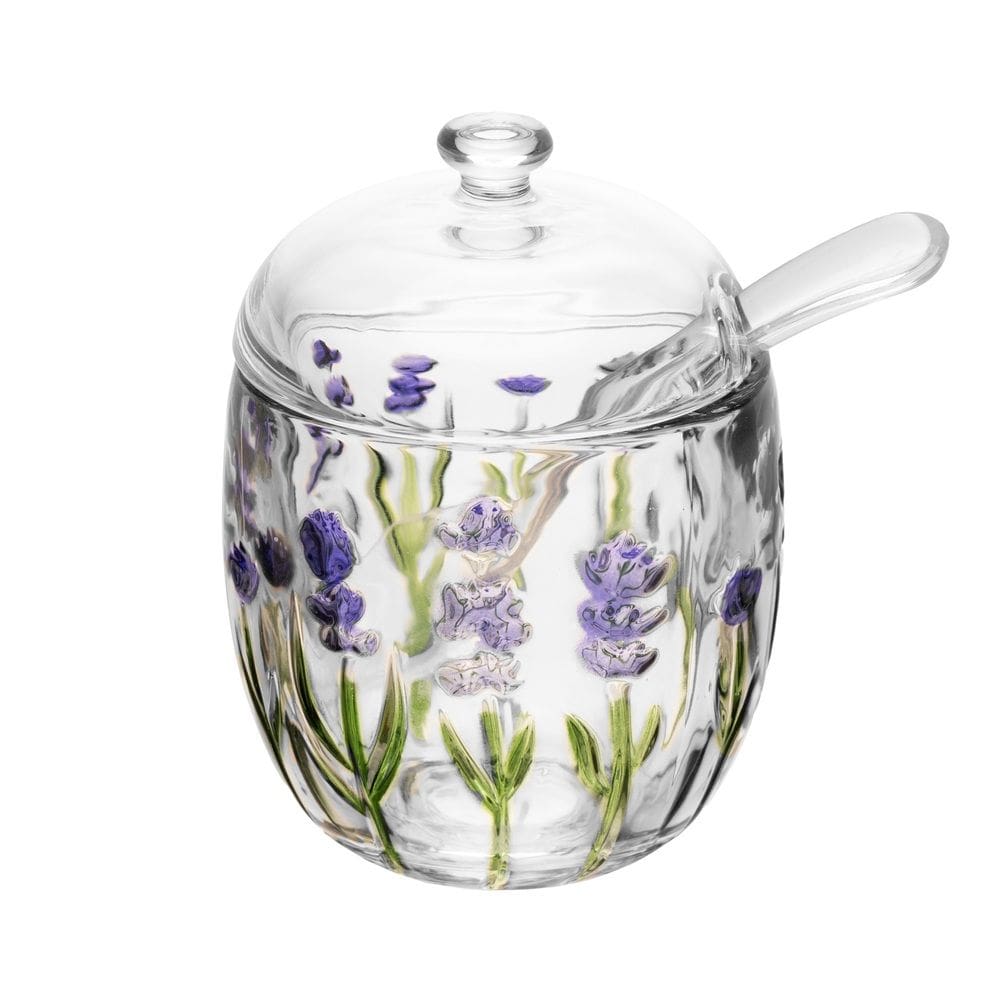 Açucareiro de Cristal C/Colher Plástica Lavanda Hand Painting 11,5x8,5cm Lyor