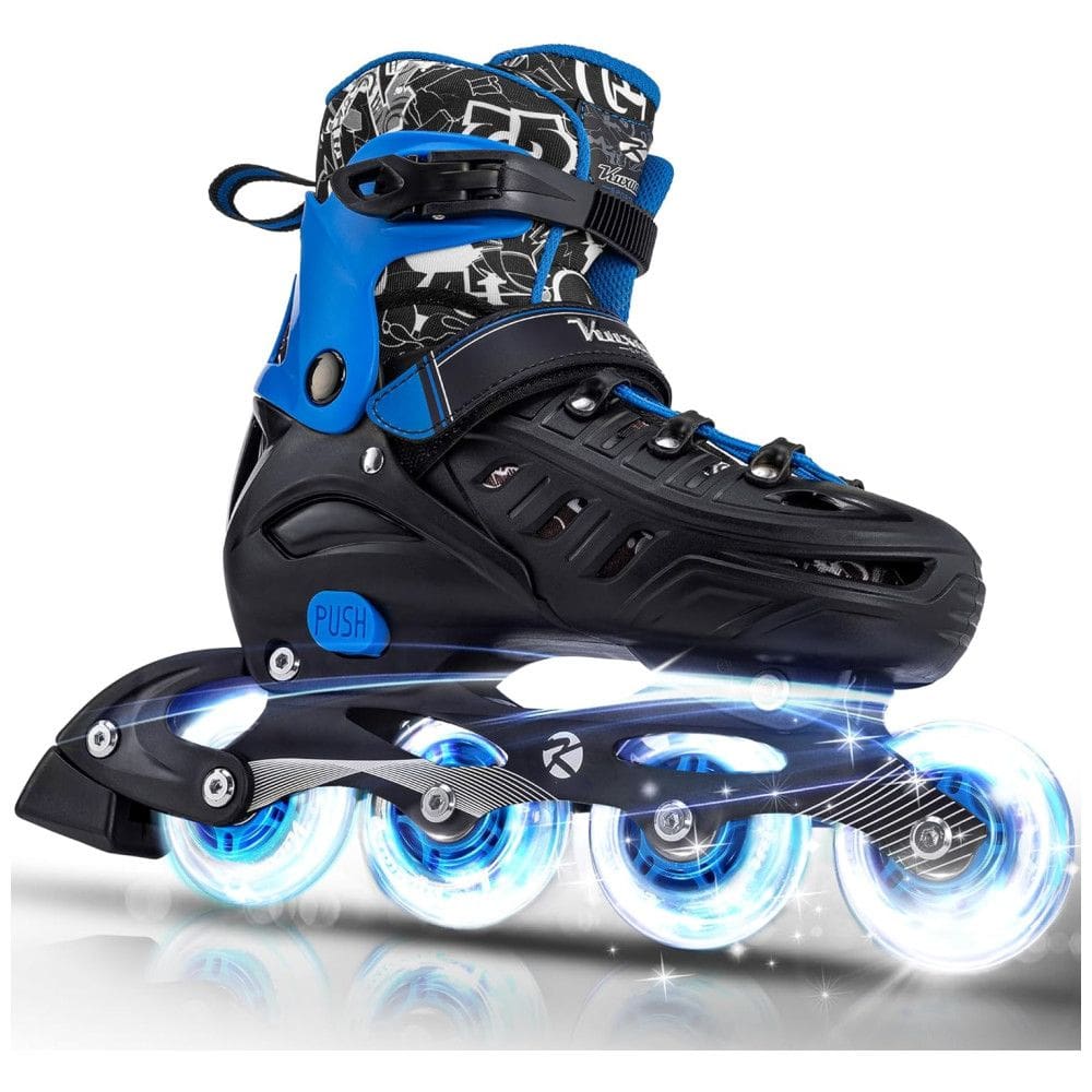 Patins Regulável e Ajustável para Jovens e Adultos, com Rodas Iluminadas, Tam BR 37 a 40, Kuxuan, Azul