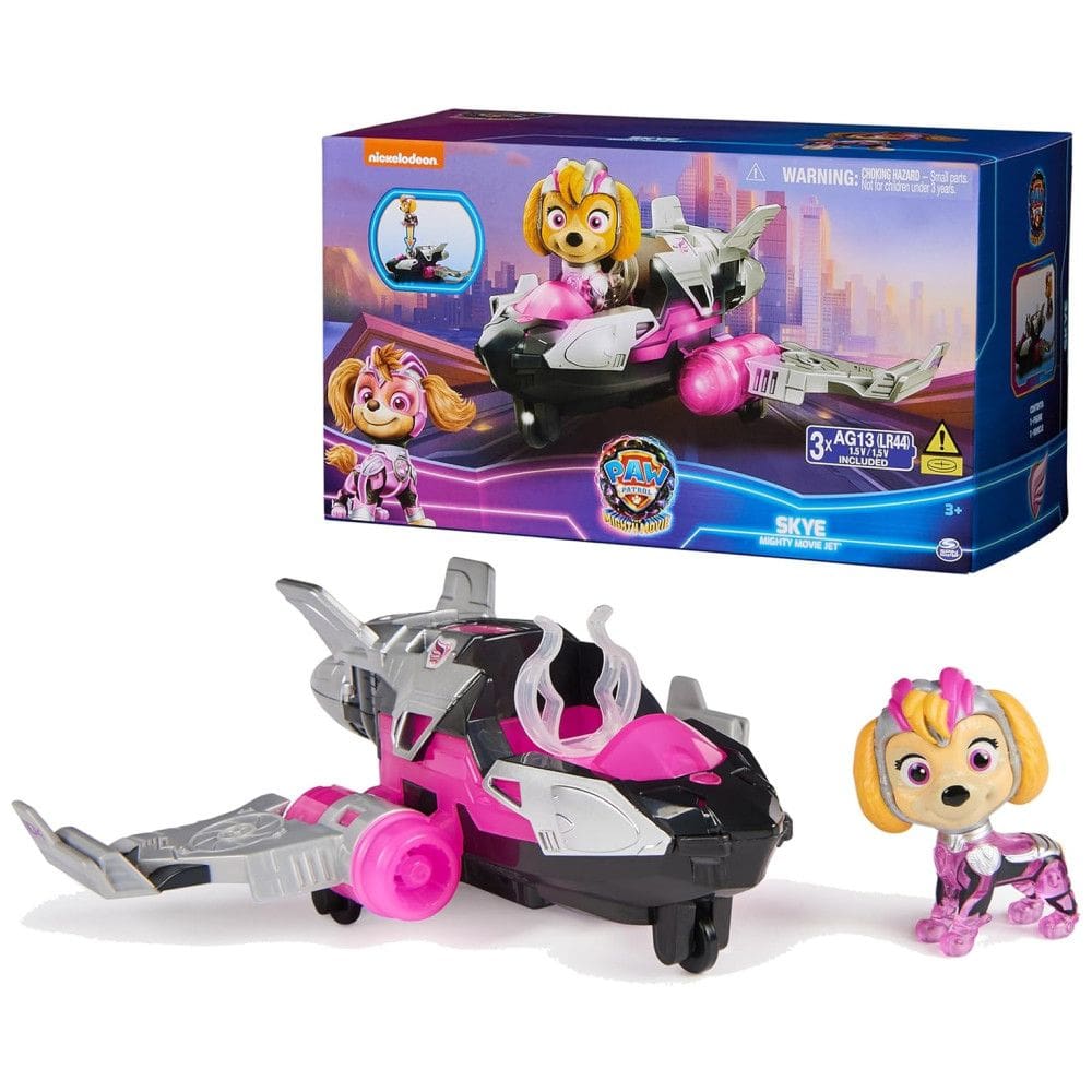 Jato de Resgate com Boneco Skye Mighty Pups Luzes e Sons para Crianças Acima de 3 Anos, Patrulha Canina, Rosa