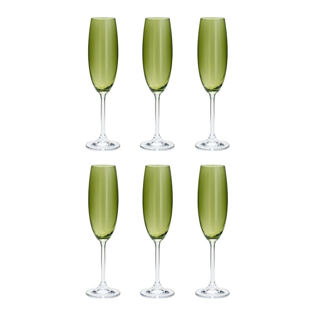 Cj 6 Taças de Cristal P/Champanhe Colibri Greenery 220ml Bohemia