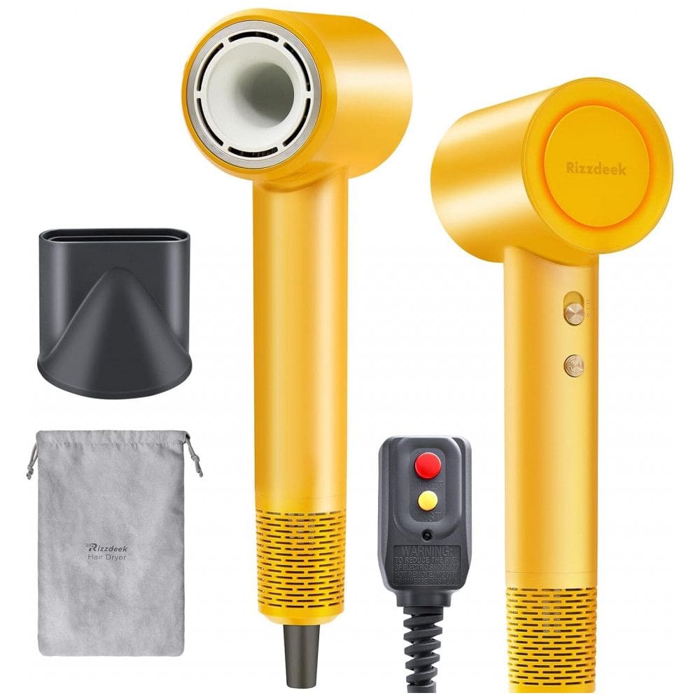 Secador de Cabelo Rápido com Íons para Mulheres Rizzdeek, Motor sem Escova, Secagem Rápida, Baixo Ruído, Amarelo