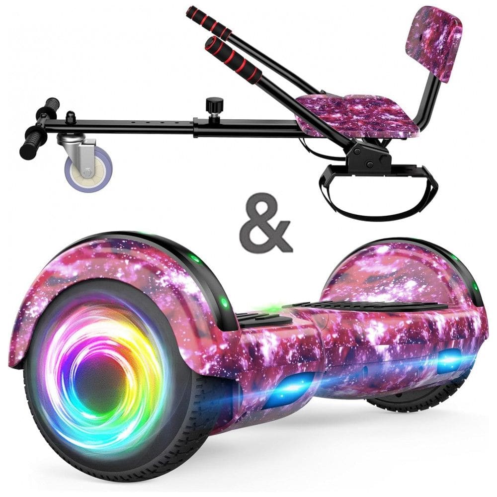 Hoverboard SIMATE Rosa Brilhante 6,5” com Bluetooth, Luzes LED e Certificação UL2272 – Até 13,7 km/h, Autonomia de 12,8 km