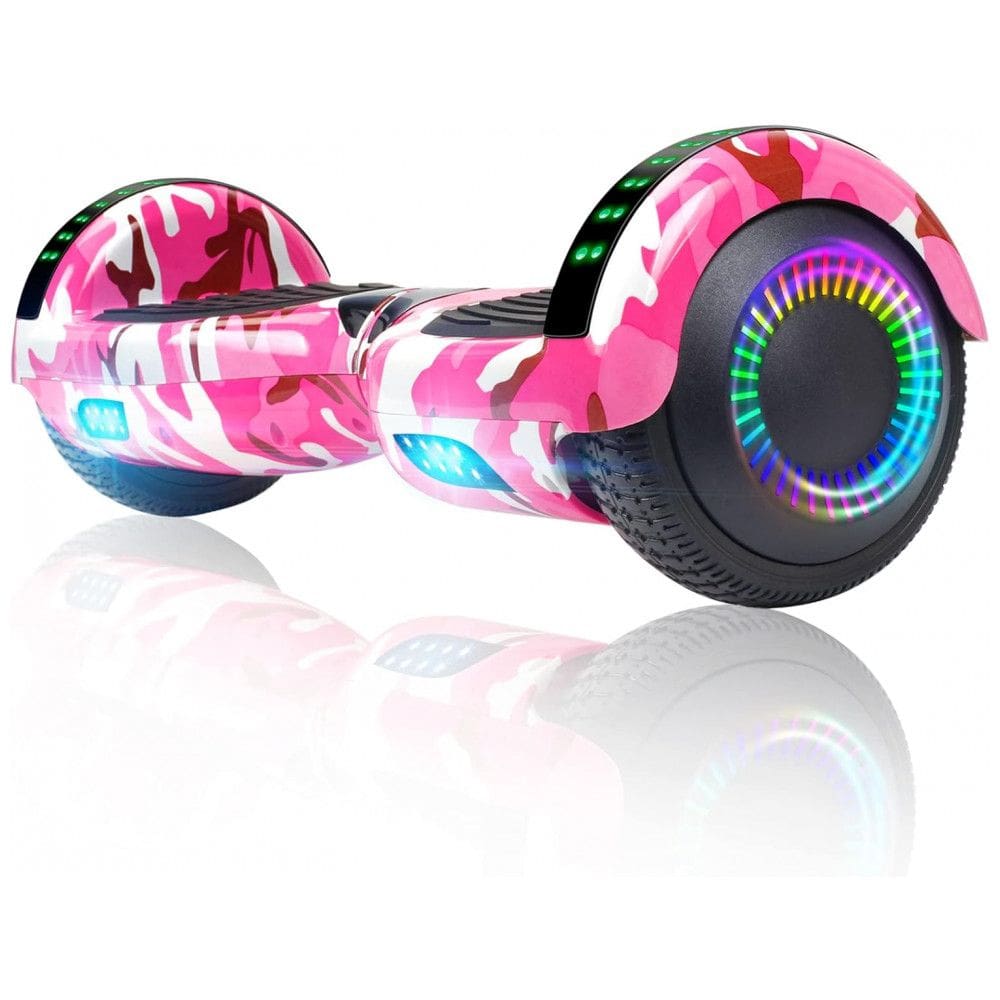 Patinete Elétrico Auto Balanceante FLYINGANT 6,5” Vermelho A03 Camo Pink com Alto-falante e Luzes LED
