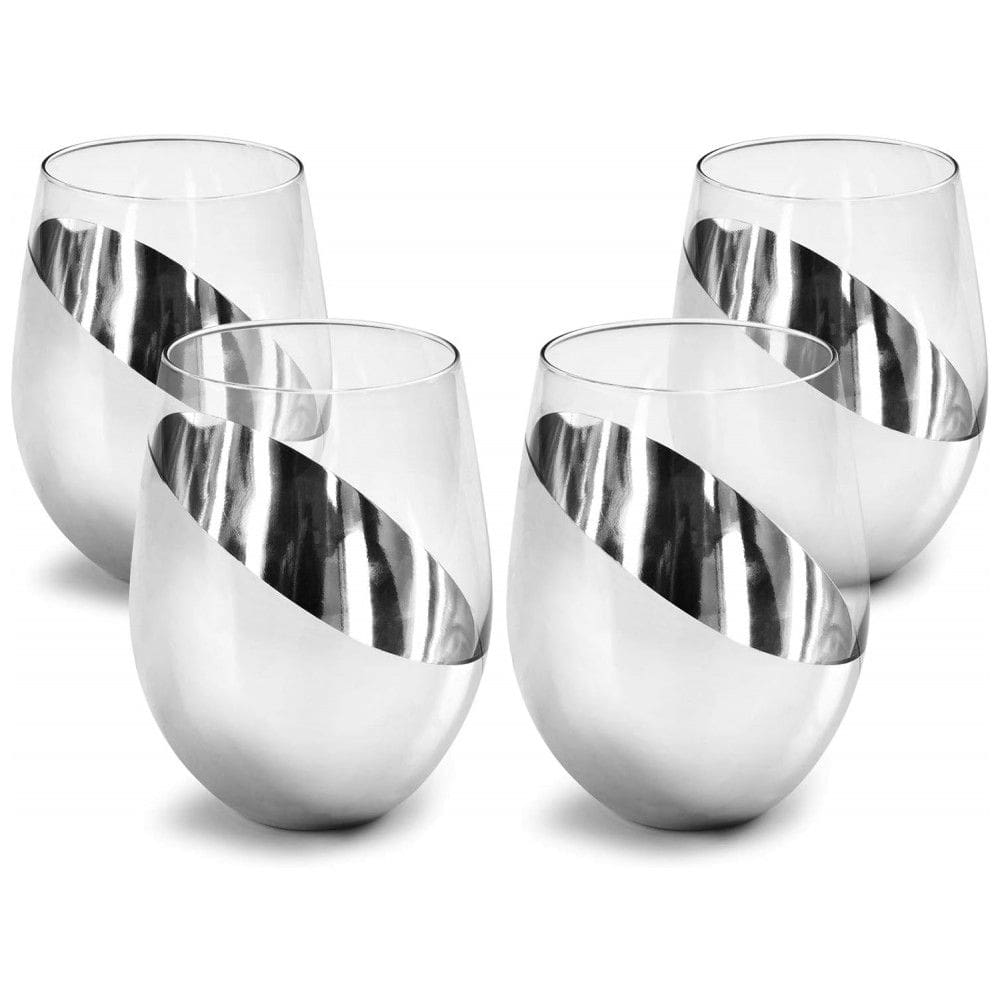 Conjunto de 6 Copos de Vinho sem Pé MyGift Premium Prateado com Detalhes Elegantes, Perfeito para Presente de Casamento ou Aniversário