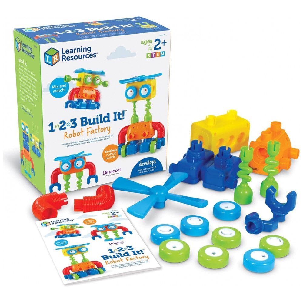 Learning Resources 1-2-3 Build It! Robot Factory – Kit de Construção STEM com 18 Peças Grandes para Crianças a partir de 2 anos