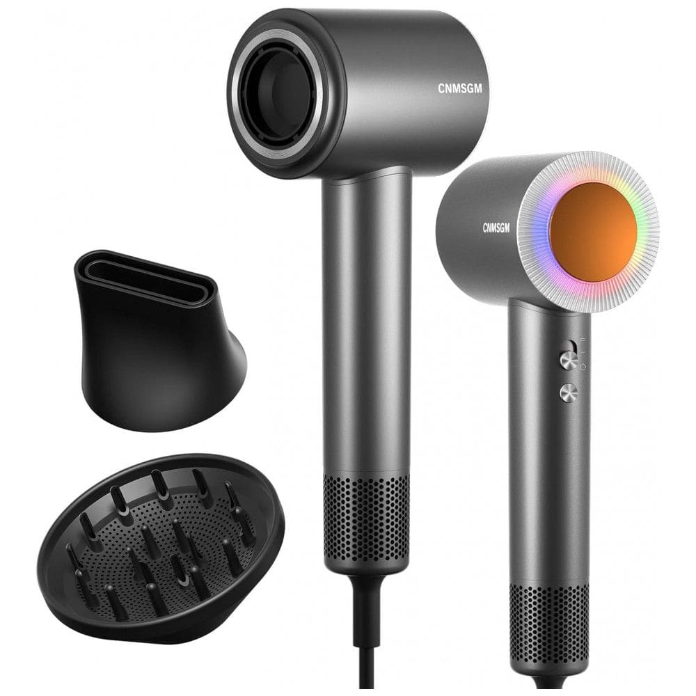 Secador de Cabelo, Secador de Alta Velocidade Profissional de 160.000 RPM com 2 Bilhões de Íons Negativos - Preto e Cinza