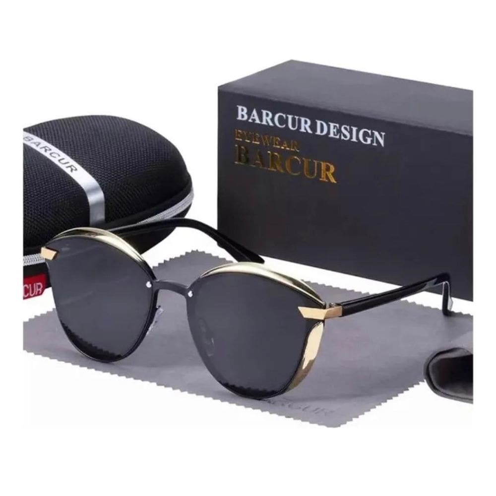 Óculos Feminino Gatinho Barcur Preto e Dourado Box