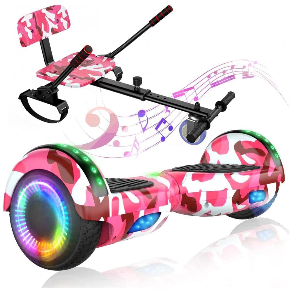 Hoverboard LIEAGLE 6,5” Rosa Camuflado com Go Kart, Rodas LED e Bluetooth para Crianças e Adultos