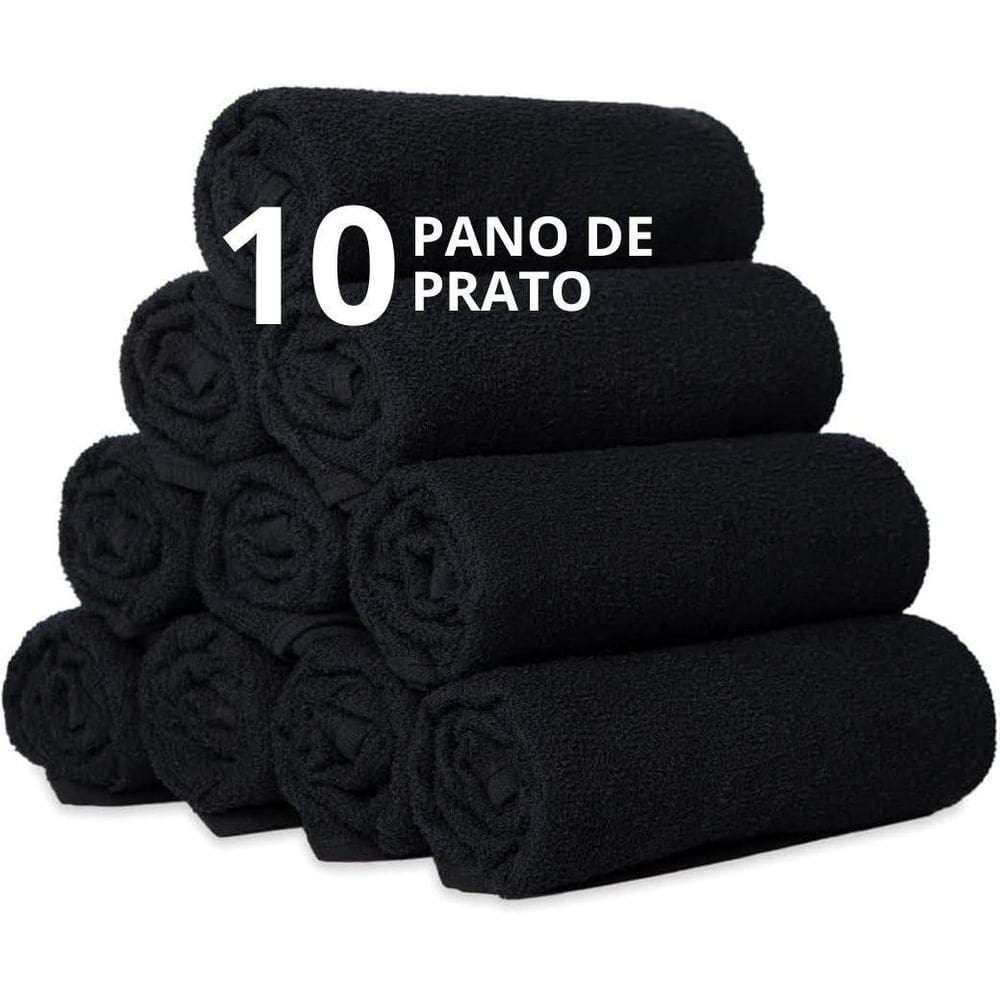 Kit 10 Panos De Prato Liso 40X65Cm Preto Atoalhado Cozinha