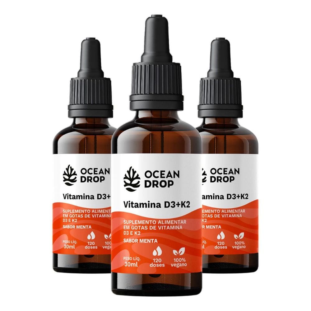 Kit 3 Vitamina D3 + K2 Em Gotas Ocean Drop 30Ml Sabor Menta