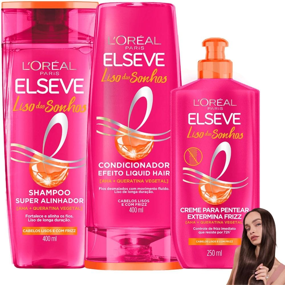Kit Elseve Liso Dos Sonhos Creme Pentear Extermina Frizz