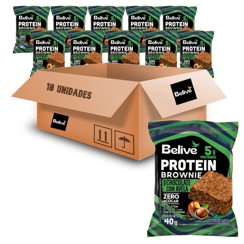 Kit Com 10Und Brownie Protein Chocolate Com Avelã Belive 40G