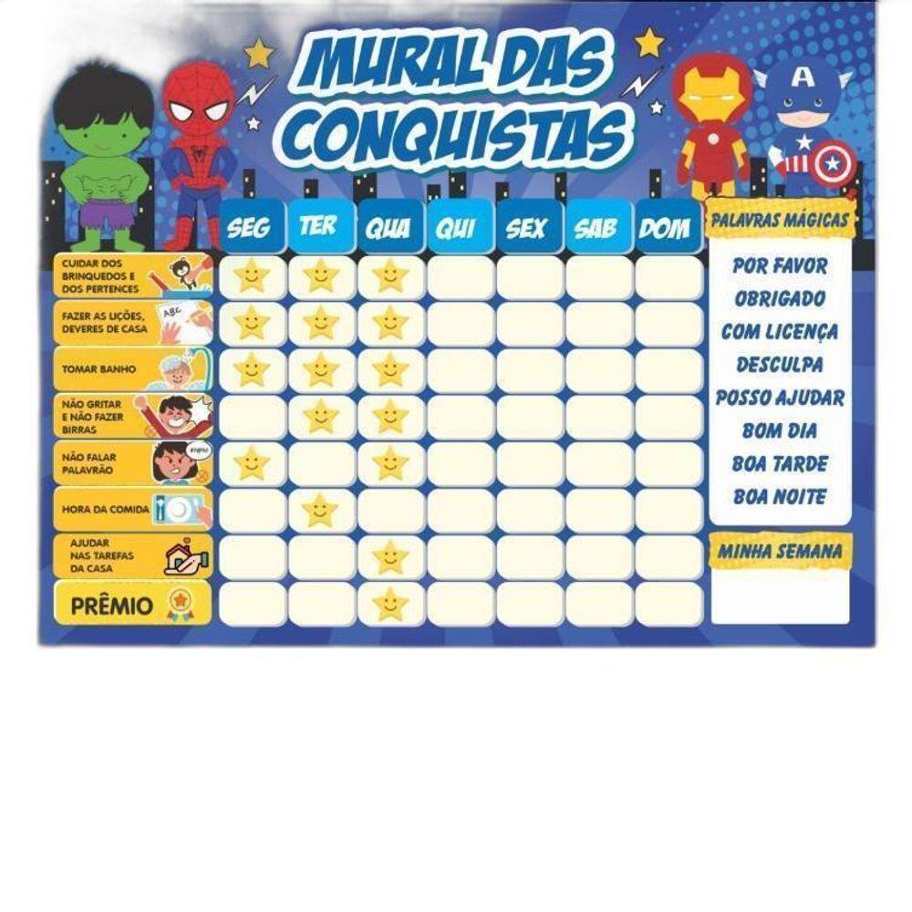 Quadro De Incentivo Rotina De Parede - Heróis Estrelas