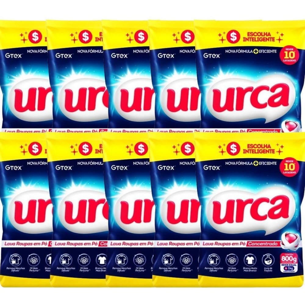 Lava Roupas Pó Concentrado Urca Sachê - 800G Kit Com 10 Un.