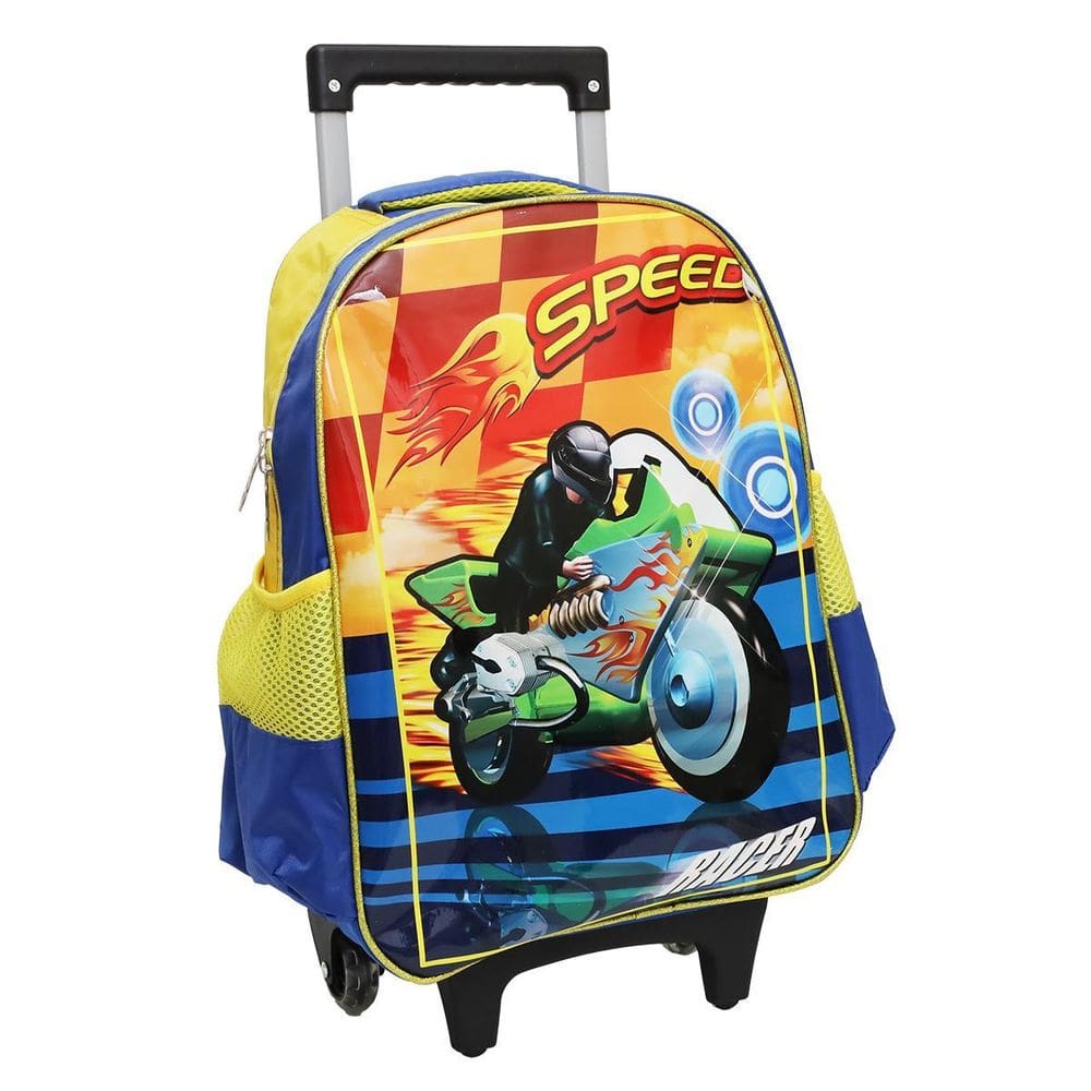 Kit Mochila Com Rodinhas E Lancheira + Estojo Moto Racer