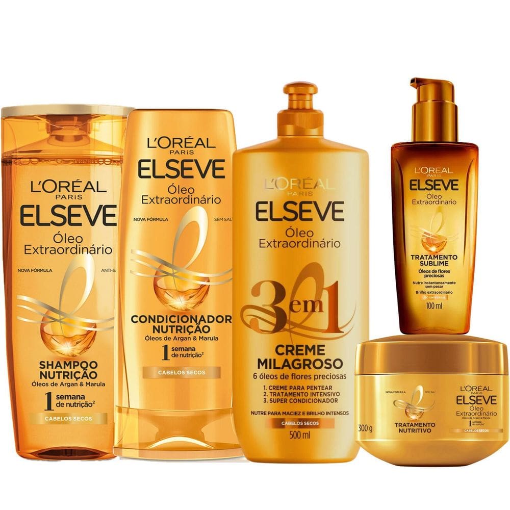 Kit Elseve Óleo Extraordinário Nutrição Secos 3Em1 Milagroso
