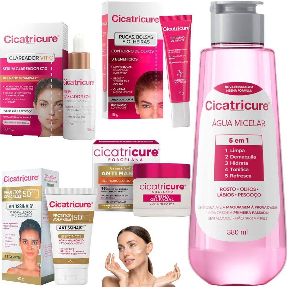 Kit Cicatricure Protetor Solar Micelar Clareador Contorno