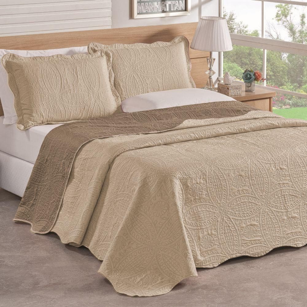 Colcha Queen Bella Dupla Face 03 Peças - Avelã