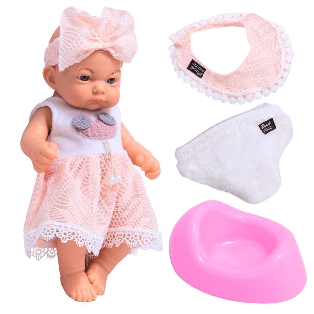 Boneca Bebê Reborn Rosa Articulada Com Acessórios - Castela