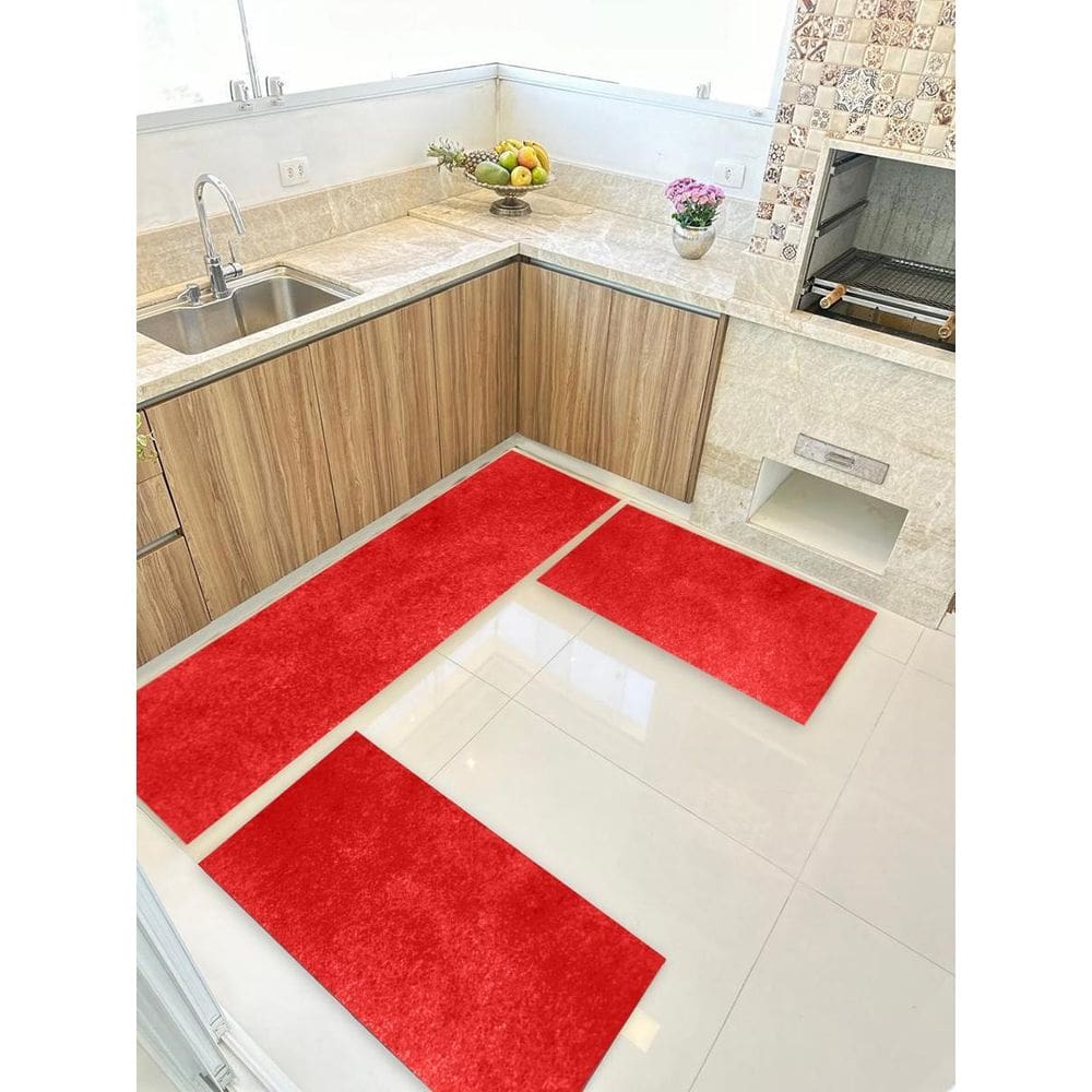 Kit Cozinha 3 Pçs Tapete Passadeira Em Carpete Aveludado Ver