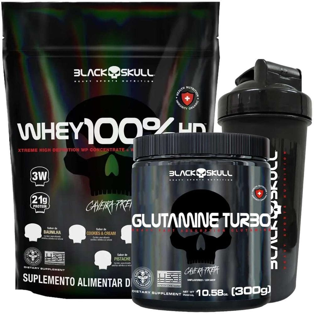 Kit Whey 100% Hd Refil 900G Chocolate + Glutamina Turbo 300G