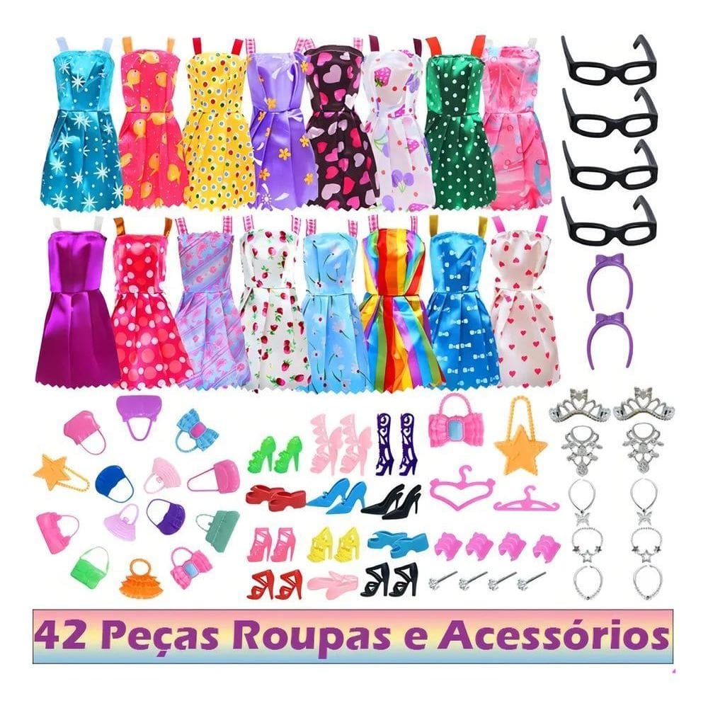2X Kit 42 Peças Para Barbie Boneca Roupas Acessórios Bolsas